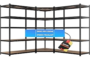 ‎ALL ALL Premium Schwerlastregal Eckregal 180x90x60 cm + 2X 180x120x60 cm Schwarz - 1250kg Traglast – stabiles Eckregal stehend, vielseitiges Regalsystem, Corner Shelf, ideal für Keller u. Lager