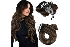 Moresoo Extension Microring Capelli Veri Invisibili Extension Capelli con Anellini Balayage Castano Scuro con Marrone Medio #2/6/2 50 cm 50g 50 Ciocche