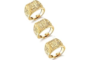 JeryWe 3-4 Pcs Bague Homme Plaqué Or Lot de Réglable Chevalière Bague Kanji, Riche Fortuna Richesse Doré Plaqué Bague, l'or Bénissent Tous, Anneau de Pouce Ouvert Alliance