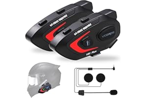 VCOROS Interfono Moto VR1 Plus,Sistema di Comunicazione per 2 Persone entro 500m,Auricolare Casco Moto,IP56 Impermeabile,Interfono Casco Supporta Le Chiamate Vocali Controllo Della Musica (2Pack Hard Mic)