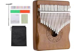 sourcing map 21 Keys Thumb Piano, Deep Brown Mini Portable Finger Piano Solid Koa-Wood Flower Pattern Handrail with Tune Hammer, Sheet Music Study Instruction for Gift Adults Beginners