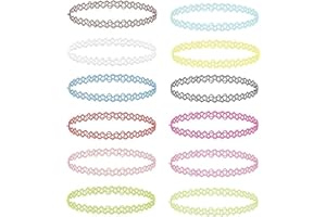 RAROUYI Juego de 12 collares de tatuajes 90s Accesorios 80s Estilo Vintage 2000s Joyas, Talla Única Mujer Adolescente Niña, Collar Elástico Multicolor para Mujeres, Adolescentes y Niños