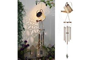 Hiyorsoa Wind Chimes for Garden, Solar Watering Can Lights Wind Chimes Outdoor Solar Lights Outdoor Garden Metal Wind Chime with Hanging Hook for Garden Patio Balcony Yard, Mum Gifts for Mothers Day