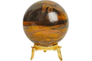 PYOR Tiger Eye Stone, Sphere Crystal, Meditation Figurine, Feng Shui Crystal Ball, Gemstone Ball, Reiki Metaphysical Gifts, Sphere Statue, Fortune Teller Crystal Ball Large
