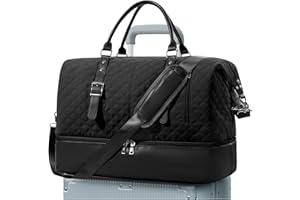 BOXSAM Reisetasche Damen, Sporttasche Handgepäck Tasche Weekender Bag Mit Trolleyhülle Schuhfach, Wasserdicht Travel Bag Duffle Bag Fitnesstasche Trainingstasche Frauen Kliniktasche für Reise Gym,Schwarz