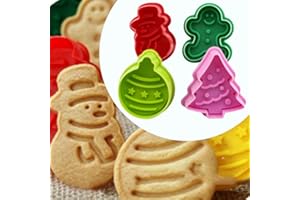 Itian 4 Piezas Moldes de Galletas, Navidad Cortadores de Galleta, Molde de Galletas para Niños, Juego de Galletas Cortadores con Expulsor para Cookie, Fondant, Galletas Navideñas (Color Aleatorio)