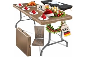 KESSER Table de buffet pliable en plastique aspect rotin - Pour 6 - Avec poignée de transport et housse - Marron - 183 x 76 cm