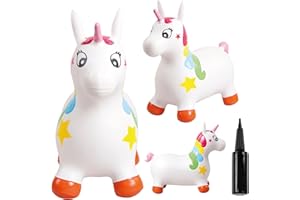 sun baby Animal Sauteur Gonflable, Jouet Enfant 1 an pour l'intérieur et l'extérieur, Design Ergonomique, Pompe Manuelle Incluse (Licorne Blanche)