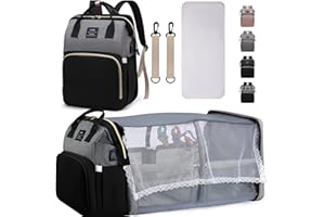 ZIOSINM Sac a Langer Bebe avec Lit, Grand Sac à Dos à Langer Multifonctionnel, Sac a Langer Bebe Décontracté Imperméable avec Port de Recharge USB