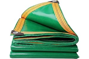 FUCNEN Tarpaulin Waterproof Heavy Duty Tarpaulin 4M x 4M Heavy Duty tarp 420g/m² Multi-Purpose Cover for Pool Pump Fishpond Hay Log Pile Roof Trailer 100% Waterproof Outdoor Green Ground Sheet