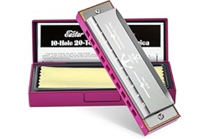 Eastar Major Blues Diatonic Harmonica, 10 trous Harmonica en clave de Do pour enfants, adultes, étudiants, avec étui rigide et tissu, Rose