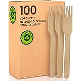 100 Forchette Ecologiche in Legno di Betulla Monouso 100% Naturali Biodegradabili e Compostabili Posate Usa e Getta
