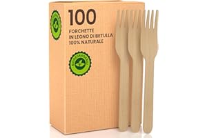 BACIATO CAFFÈ 100 Forchette Ecologiche in Legno di Betulla Monouso 100% Naturali Biodegradabili e Compostabili Posate Usa e Getta