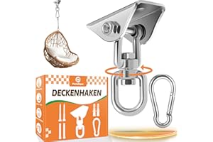 PAMOFUPER Gancio da Soffitto Girevole 360°con Moschettone, Portata 450 kg, Ganci Altalena Cuscinetto con Fissaggio a Vite, Acciaio Inossidabile per Sedie Sospese, Altalene, Sacchi da Boxe, Yoga Aereo(Argento)