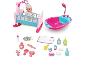 RedCrab 12" Baby Doll Poupée Accessoires Jouet Set, Ensemble de Jeu de 24 Pièces avec Berceau Miniature, Toilettage, Baignoire et Accessoires d'alimentation et poupée Inclus