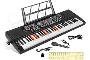 Hricane Teclado de piano de 61 teclas con micrófono, notas de piano, atril electrónico, regalo para principiantes jóvenes adulto hombre mujeres