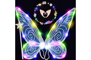 AONUILY Fairy Wings, Light up Butterfly Wings LED Fairy Wings for Kids Girls Adult Dress-Up Accessories for Halloween Christmas Fairy Costumes (Colour Fairy Wings)