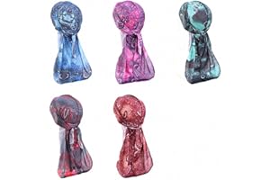 ULALAZA Star Satin Head Wrap Durag Long Tail Beanies Cap Stretchable Velvet Durag Straps Headwraps for Men Women