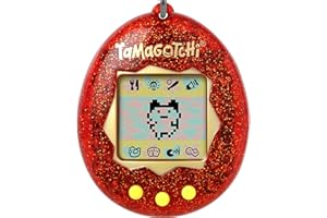 Bandai Tamagotchi oryginalna czerwona brokatowa skorupa | Tamagotchi Original Cyber Pet zabawka dla dorosłych i dzieci z łańcuszkiem | Retro wirtualne zwierzęta domowe to świetne zabawki dla chłopców