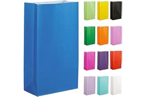 Thepaperbagstore 50 Azules Bolsas de Papel para Fiestas 14 x 24.5 x 7 cm - Bolsas de Regalo de Papel Coloridas para Fiestas Infantiles y de Adultos, Cumpleaños, Bodas,Despedidas de Soltera y Dulces