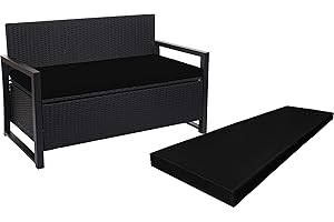 A ATH COLLECTION 100% Waterproof 2 3 4 Seater Indoor & Outdoor Bench Cushion Seat Pads for Lawn & Garden, Patio, Office, Coffee Shop with Removable cover (4 Seater 170cm x 51cm x 5cm, Black)
