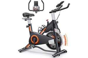HOMETRO Exercise Bike, 150KG Weight Capacity Indoor Cycling Bikes for Home with Magnetic Resistance, Belt Drive Workout Stationary Bike with Monitor & Phone Mount & Comfortable Seat