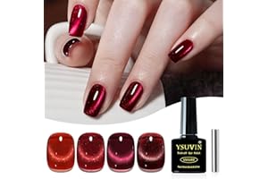 Yueshop Cat Eye Gel Nail Polish, 4 Colors Crystal Jelly Burgundy Cherry Red DarkRed Glitter red Gel Nail Polish Set with Magnet,red gel Polish Soak Off UV LED Nail Art Varnish Kit For Women,8ml