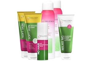‎BELLE BODY Belle Body Haarentfernung Komplett Set – 2x Schaum + 2x Creme + Anti-Haarwachstums-Serum für glatte Haut am ganzen Körper – Inkl. GRATIS Body Lotion – Vegan, effektiv & sanft zur Haut