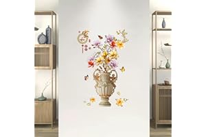 ‎TANLABY Tanlaby Große Vase Wandtattoo Gold Pfingstrose Wandsticker Fliegende Schmetterlinge Wandaufkleber für Männer Frauen Wohnzimmer Schlafzimmer Büros Sofa Hintergrund Hause Wanddekoration