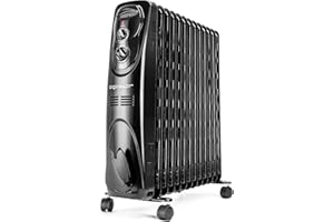 Aigostar Black Forest 33JIF – Radiateur à bain d’huile. 13 éléments, 2500 W. 3 niveaux de puissance et thermostat réglable. Design exclusif.