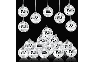 Unfuntly 24 Stück Spiegelkugel Discokugel, 5cm Spiegelkugel Klein Silber Discokugel Spiegelkugel, Party Dekoration mit Seil, Mini Weihnachtskugel Ornamente für Hochzeit, Geburtstag, Party