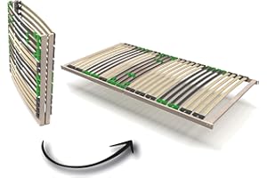 ‎FOX2FOX Lattenrost 90x200 cm FixSTAR, Lattenrahmen mit 7 Zonen und 28 flexiblen Federleisten aus Birke-Schichtholz in Duo-Kappen, Rahmen aus Buche - Keine Montage da KEIN BAUSATZ, bis 140 kg belastbar