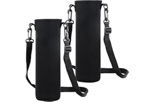 Anseom 2 Piezas Estuche para Botellas de Neopreno, 8 × 25 cm 1500ML Portabotellas de Agua Titular Desmontable Botella Bolsa De Transporte Bolsa con Correa para El Hombro para Al Aire Libre (Negro)