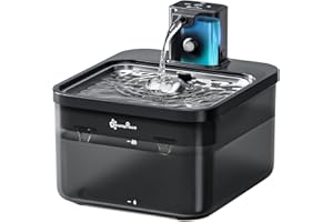 DownyPaws 2.5L Trinkbrunnen für Katze Kabellos, Katzenbrunnen Kabellos mit Bewegungsmelder, Batteriebetrieben Katzentrinkbrunnen, 4000mAh, Leise Wasserpumpe, Tablett aus Edelstahl für Katze, Schwarz