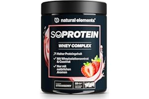 ‎NATURAL ELEMENTS natural elements SoProtein Whey Complex Protein Pulver – Erdbeergeschmack – 690g – 23g Protein pro Portion – ideal zum Muskelaufbau, perfekte Löslichkeit – in Deutschland produziert & laborgeprüft