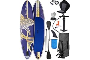 BRAST SUP Board Shark | Aufblasbares Stand up Paddle Set | 320x81x15cm | 8 Designs | 5 Jahre Garantie | inkl. Sonderzubehör | 2in1 Paddel Kajak-Sitz Action-Cam-Halterung Fußschlaufe Pumpe Rucksack