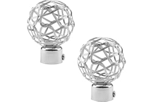 UFURMATE Curtain Finials, 2Pcs Silver Drapery Rail Pole Head Cap Decorative Hollow Window Curtain Rail End Metal Curtain Rod Pole Finials Ends, Inner Diameter 25mm/0.98" (Silver)