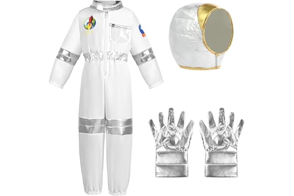 Aomig Disfraz Astronauta Niño, Disfraz de Astronauta Niño con Casco Astronauta, Traje Astronauta Niño, Regalo para Niño 4-8 Años para Fiesta Carnaval Halloween Cosplay
