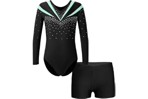 ranrann Gymnastikdräkt, barn, flicka, dräkt med shorts och strass, dans, gymnastik, skridskoåkning, dräkt för framträdanden, 3–16 år