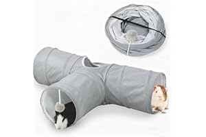 JanYoo Bunny Kaninchen Tunnel 3-Wege Meerschweinchen-Tunnel Hasen Spieltunnel Faltbarer Kleintier Aktivität Tunnel für Kaninchenversteck, KleintierAktivitätsrohr, Spielzeug(Reines Grau)