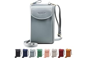 Jangostor Femmes Portefeuille Sac À Bandoulière en Cuir Porte Monnaie Téléphone Portable Mini Pochette Porte Carte Épaule Portefeuille Sac pour Les téléphones de Moins de 6,3 Pouces (Light Blue)