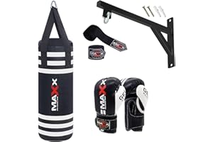 MAXX PRO BOXING GEAR Maxx Black White Kids Punch Bag Set - Junior Boxing Punching Bag with Bracket Hook and 6oz or 8oz Gloves