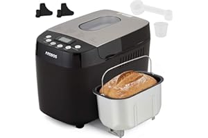 ‎AREBOS Arebos Brotbackautomat 1500g | mit 15 Programmen | 2 Knethaken | Timer | LCD Display | 3 Bräunungsgrade und Brotgrößen | 850 W | Schwarz