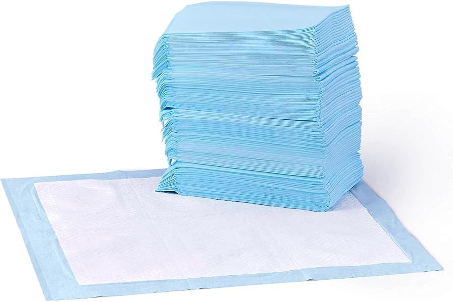 Amazon Basics Dog and Puppy Training Pads, Leakproof, 5-Layer Design with Quick-Dry Surface, Regular, Pack of 50, Blue