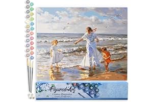 Figured'Art Pintar por Numeros Adultos Juego De La Playa - Manualidades pintura acrilica Kit Cuadro DIY completo - 40x50cm sin bastidor