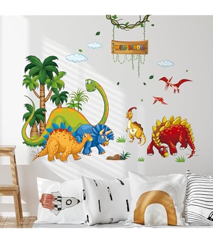 Stickers Muraux Dinosaures Aquarelle | Sticker Mural Pour Chambre De Bébé Et Salle De Jeux | Décoration Animalière Préhistorique - France