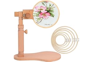 Soporte de Punto de Cruz de Madera con Bastidor para Bordar, Soporte de Costura Madera Ajustable de Alta y Ángulo, Soporte de Aro Bordado para Mesa con Bastidor Punto Cruz Poweka