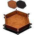 SIQUK 2 Pieces Dice Tray Hexagon Dice Folding Tray PU Leather Velvet Holder for Dice Games like RPG, DND, and Other Table Games, Black and Camel