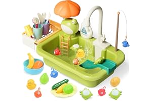 Cute Stone Fregadero de Juguete Con Agua Corriente - Cocina Con Grifo de Agua Caliente, Juegos de Rol y Pesca Flotante