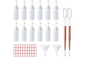 ZHENLE 12 Pcs Precision Tip Applicator Bottles 10 ml Empty Needle Tip Glue Bottle Applicator DIY Quilling Tool Precision Bottle with 2 Mini Funnel 2 Pipettes for DIY Quilling Craft, Liquid Glue Oil Ink Paint